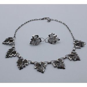 Vintage‎ Bond Boyd sterling silver maple leaf filigree mesh necklace set